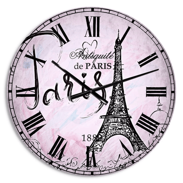 Designart 'Illustration with Paris Eiffel Tower' French Country wall clock (Size 23" x 23") EasyOptionXY LLC
