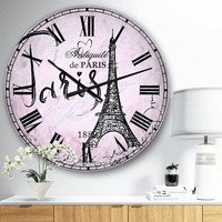 Designart 'Illustration with Paris Eiffel Tower' French Country wall clock (Size 23" x 23") EasyOptionXY LLC