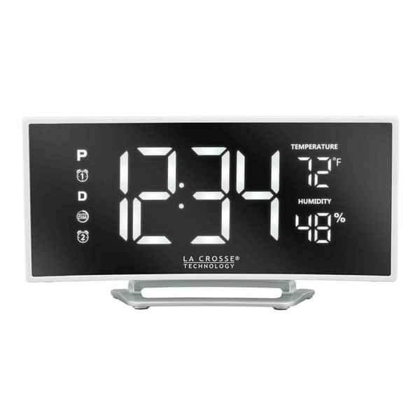 La Crosse Technology Curved Mirrored LED White Corded Electric Alarm Clock with USB, 602-249 EasyOptionXY LLC