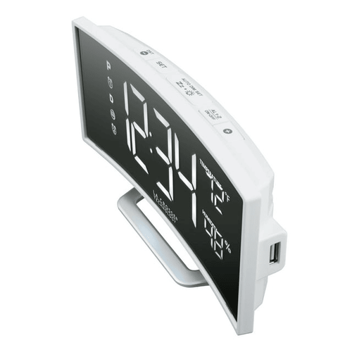 La Crosse Technology Curved Mirrored LED White Corded Electric Alarm Clock with USB, 602-249 EasyOptionXY LLC