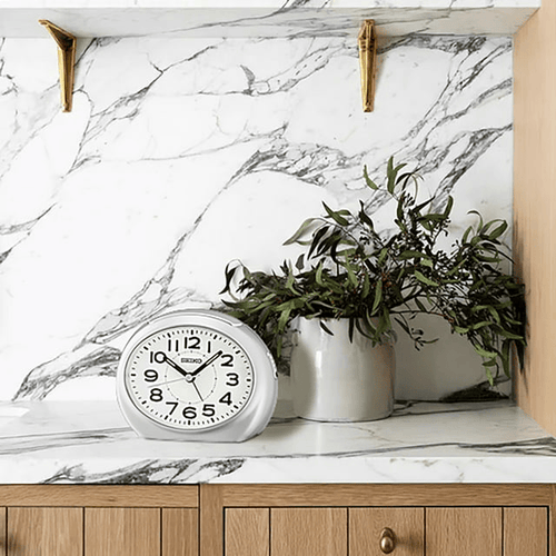 Seiko Tokai Bedside Beep Alarm Clock, Metallic Silver Traditional Quartz Analog QHE193SLH EasyOptionXY LLC