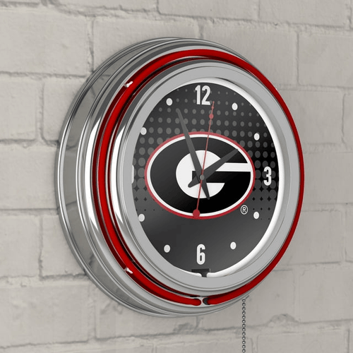 University of Georgia Chrome Double Rung Neon Clock - Reflection EasyOptionXY LLC
