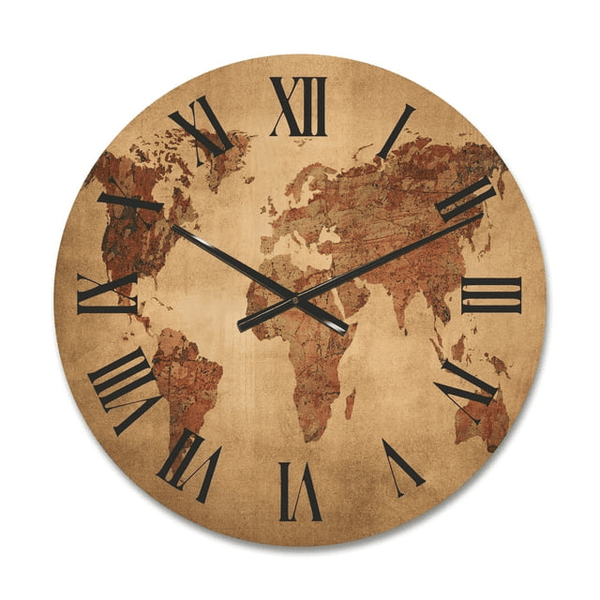 Designart 'Ancient World Map VII' Vintage Wood Wall Clock(Size 23" x 23") EasyOptionXY LLC