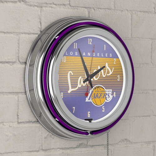 Los Angeles Lakers Hardwood Classics NBA Chrome Neon Clock EasyOptionXY LLC