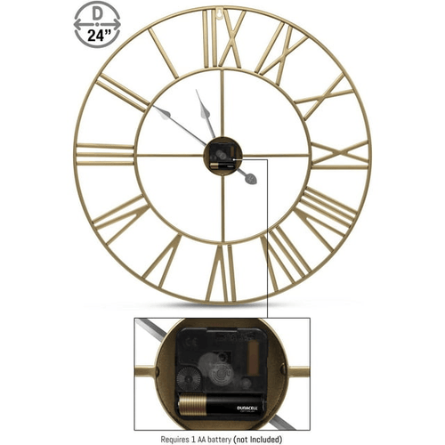 Sorbus Analog Wall Clock - Roman Numeral Style, Battery Operated Decorative Clock - Kitchen, Living Room, Bathroom Decor - 24 Inches (Gold) EasyOptionXY LLC