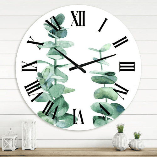 Designart 'Silver Blue Eucalyptus Branch' Tropical Wall Clock(Size 36" x 36") EasyOptionXY LLC