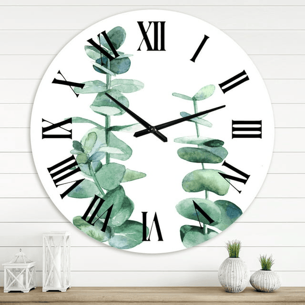 Designart 'Silver Blue Eucalyptus Branch' Tropical Wall Clock(Size 36" x 36") EasyOptionXY LLC