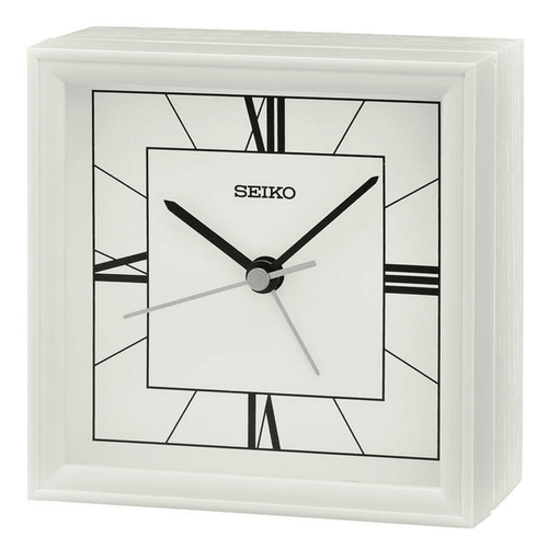 Seiko 4" "Seihokei" Beep Alarm Clock White Wooden Square Traditional Analog Quartz Desktop QXE064WLH EasyOptionXY LLC