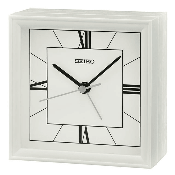 Seiko 4" "Seihokei" Beep Alarm Clock White Wooden Square Traditional Analog Quartz Desktop QXE064WLH EasyOptionXY LLC