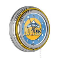 Denver Nuggets NBA Chrome Double Ring Neon Clock EasyOptionXY LLC