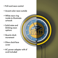 Denver Nuggets NBA Chrome Double Ring Neon Clock EasyOptionXY LLC