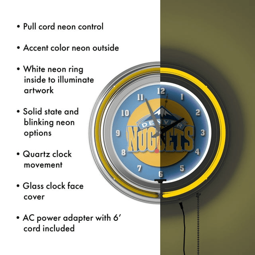 Denver Nuggets NBA Chrome Double Ring Neon Clock EasyOptionXY LLC