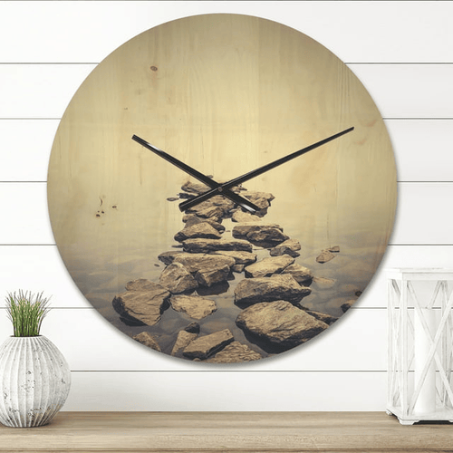 Designart 'Ukraine Minimalist Misty Lake landscape ' Modern Wood Wall Clock(Size 16" x 16") EasyOptionXY LLC