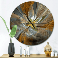 Designart 'Symmetrical Yellow Fractal Flower' Metal Wall Clock(Size 23" x 23") EasyOptionXY LLC
