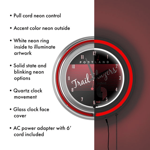 Portland Trail Blazers Hardwood Classic NBA Chrome Neon Clock EasyOptionXY LLC
