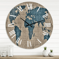 Designart 'Ancient Map Of The World I' Rustic Wall Clock(Size 36" x 36") EasyOptionXY LLC