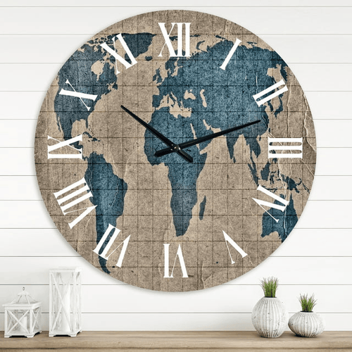 Designart 'Ancient Map Of The World I' Rustic Wall Clock(Size 36" x 36") EasyOptionXY LLC