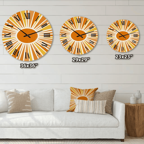 Designart 'Minimalist Bright Shining Orange Sun Rays I' Modern Wall Clock(Size 36" x 36") EasyOptionXY LLC