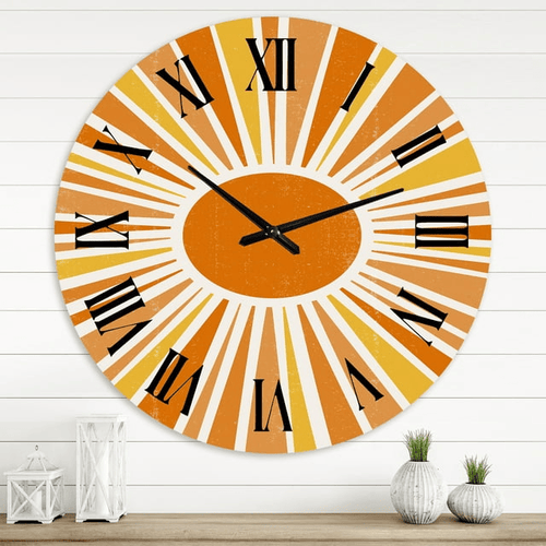Designart 'Minimalist Bright Shining Orange Sun Rays I' Modern Wall Clock(Size 36" x 36") EasyOptionXY LLC