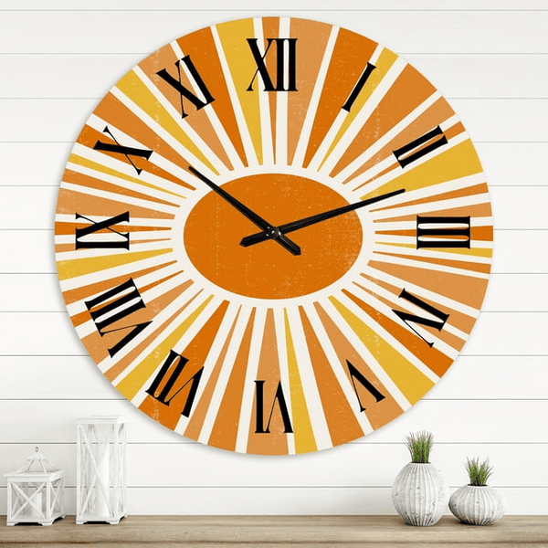 Designart 'Minimalist Bright Shining Orange Sun Rays I' Modern Wall Clock(Size 36" x 36") EasyOptionXY LLC