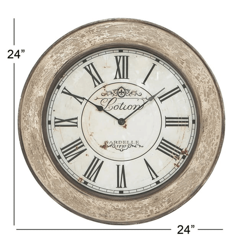 DecMode 24" Cream Wood Distressed Wall Clock EasyOptionXY LLC