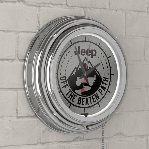 Neon Wall Clock-Jeep Black Mountain Double Rung Analog Clock with Pull Chain-Pub, Garage, or Man Cave Accessories (White) EasyOptionXY LLC