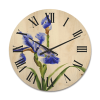 Designart 'Blue Iris Flower Retro Style' Traditional Wood Wall Clock(Size 23" x 23") EasyOptionXY LLC