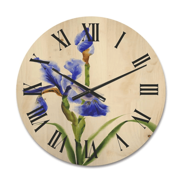 Designart 'Blue Iris Flower Retro Style' Traditional Wood Wall Clock(Size 23" x 23") EasyOptionXY LLC