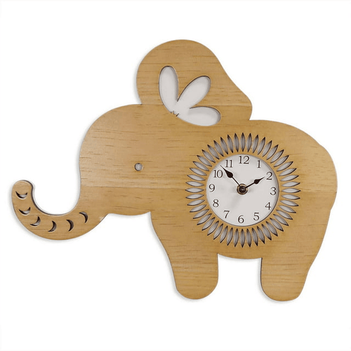 Sterling & Noble Indoor Light Wood Elephant Shaped Analog Wall Clock EasyOptionXY LLC