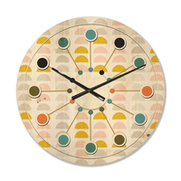 Designart 'Pastel Circular Retro Pattern III' Mid-Century Modern Wood Wall Clock(Size 16" x 16") EasyOptionXY LLC
