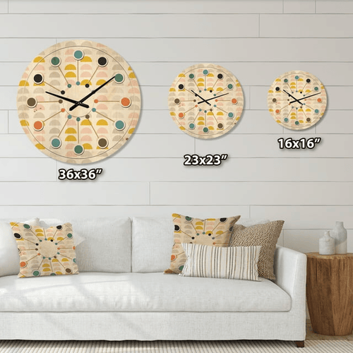 Designart 'Pastel Circular Retro Pattern III' Mid-Century Modern Wood Wall Clock(Size 16" x 16") EasyOptionXY LLC