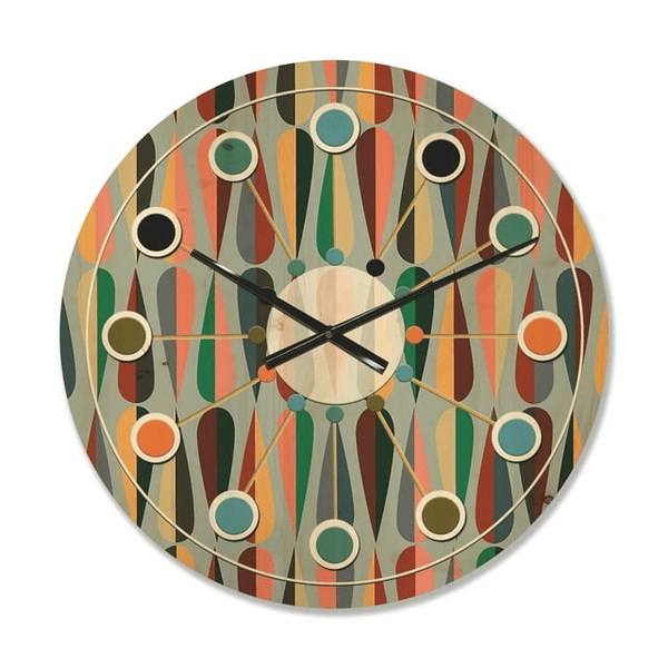 Designart 'Abstract Retro Drops IX' Mid-Century Modern Wood Wall Clock(Size 16" x 16") EasyOptionXY LLC