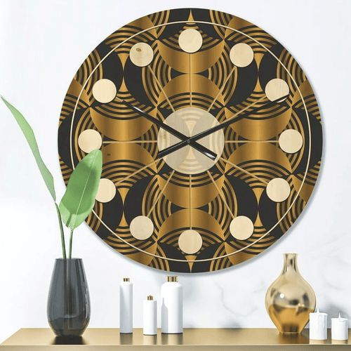 Designart 'Art Deco Style Retro Pattern' Mid-Century Modern Wood Wall Clock(Size 16" x 16") EasyOptionXY LLC