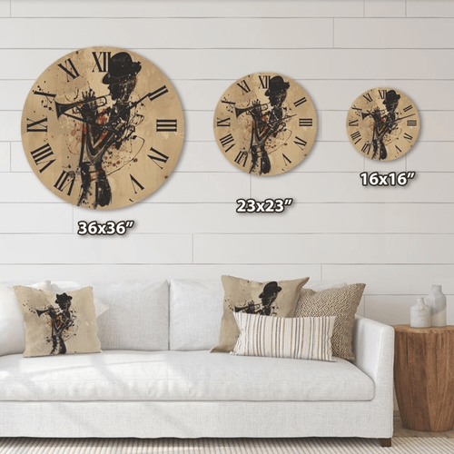 Designart 'Girl Playing Jazz Trumpet' Modern Wood Wall Clock(Size 16" x 16") EasyOptionXY LLC