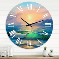 Designart 'Blue Waves Breaking At The Beach V' Nautical & Coastal Wall Clock(Size 29" x 29") EasyOptionXY LLC