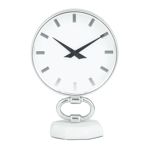 DecMode 12" Silver Stainless Steel Clock with Marble Base EasyOptionXY LLC