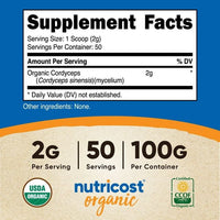 Nutricost Organic Cordyceps Powder 100 Grams - USDA Certified Organic Supplement EasyOptionXY LLC