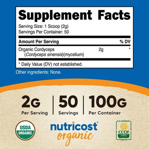 Nutricost Organic Cordyceps Powder 100 Grams - USDA Certified Organic Supplement EasyOptionXY LLC