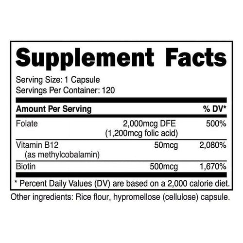 Nutricost Folic Acid for Women (Vitamin B9) 1200 Mcg, 120 Capsules - Non-GMO Supplement EasyOptionXY LLC