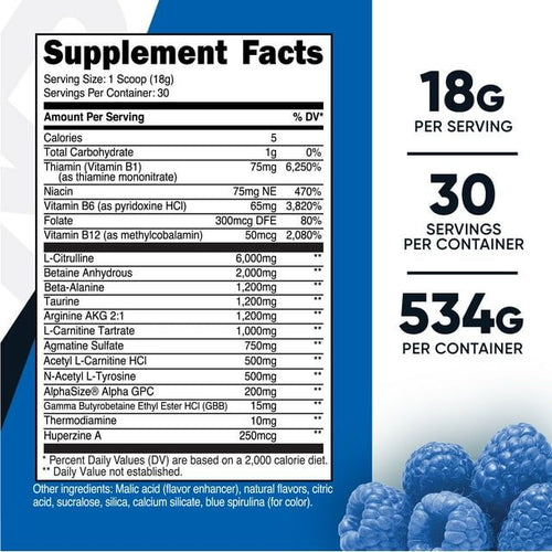 Nutricost Stim-Free Pre-Workout Powder Supplement, 30 Servings (Blue Raspberry) EasyOptionXY LLC