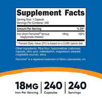 Nutricost Iron Supplement from Ferrochel Ferrous Bisglycinate Chelate, 18mg, 240 Capsules EasyOptionXY LLC