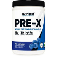 Nutricost Pre-X Xtreme Pre-Workout Complex Powder Blue Raspberry (30 Serv) - Non-GMO Supplement EasyOptionXY LLC