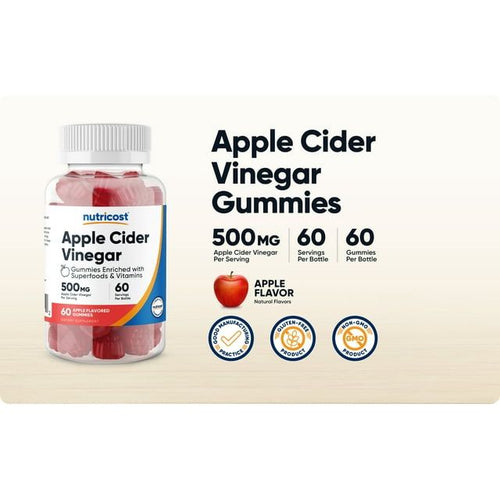 Nutricost Apple Cider Vinegar 500mg, 60 Gummies, Apple Flavored EasyOptionXY LLC