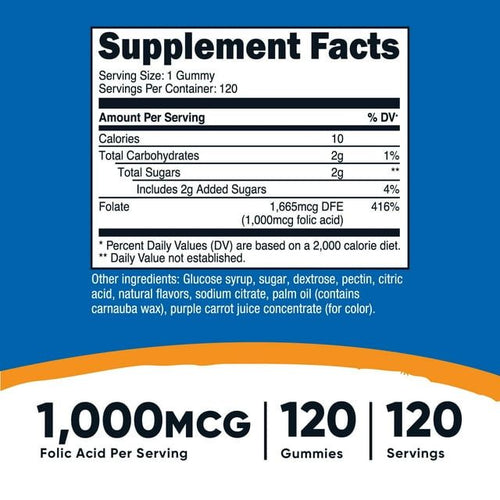 Nutricost Folic Acid (Vitamin B9) Vegetarian Gummies (120 Gummies / 1 mg Folic Acid Per Serving) | Folic Acid Supplement for Men & Women EasyOptionXY LLC