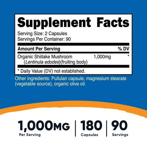 Nutricost Shiitake Mushroom Supplement Capsules 1000mg, 90 Servings EasyOptionXY LLC