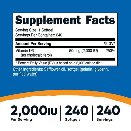 Nutricost Vitamin D3 2000 IU Softgels, 240 Softgels, Non-GMO & Gluten Free Supplement EasyOptionXY LLC