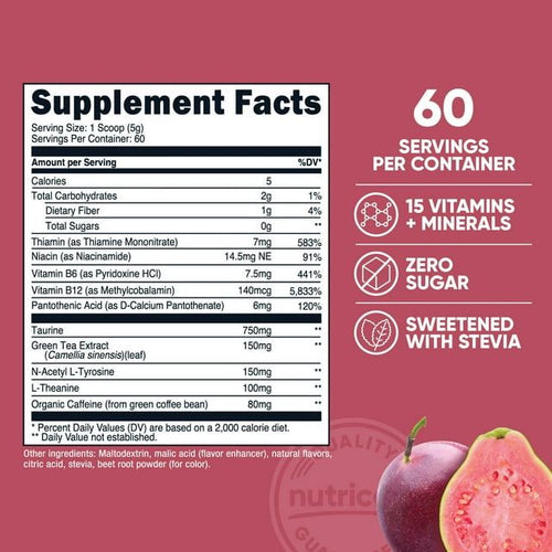 Nutricost Energy Complex Guava Passion Fruit (60 Servings) | Clean Energy Powder, Sweetened with Stevia, Natural Caffeine (300g) EasyOptionXY LLC