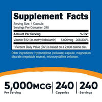 Nutricost Vitamin B12 (Methylcobalamin) 5000mcg, 240 Capsules - Non-GMO & Gluten Free EasyOptionXY LLC