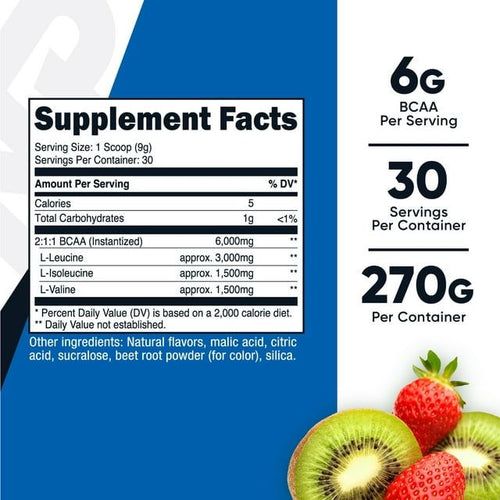 Nutricost BCAA Powder- 2:1:1 - (Strawberry Kiwi) 30 Servings - Non-GMO Supplement EasyOptionXY LLC