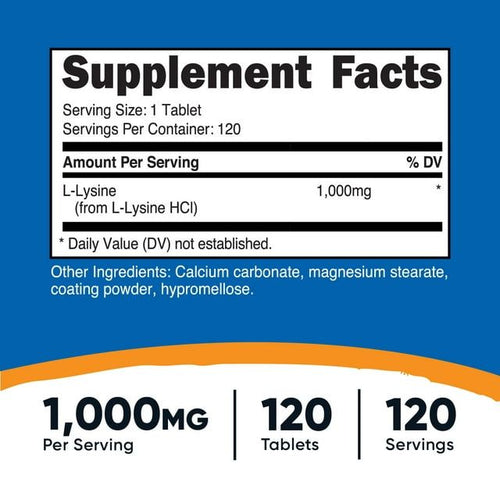 Nutricost L-Lysine 1000mg, 120 Tablets - Gluten Free & Non-GMO Amino Acid Supplement EasyOptionXY LLC